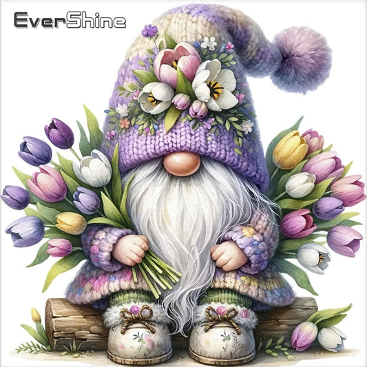 Evershine Diamond Mosaic Gnome Portrait DIY Painting Dwarf Pattern For Adults Beginners Flower