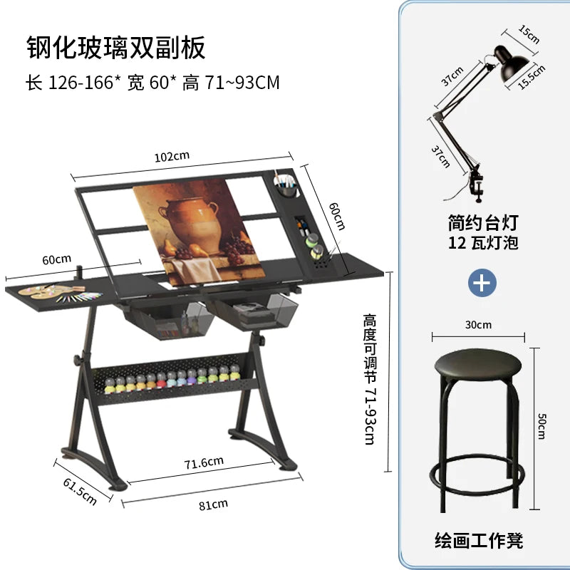 lmm Art Drawing Table Glass Adjustable Height Drawing Drafting Designer Desk