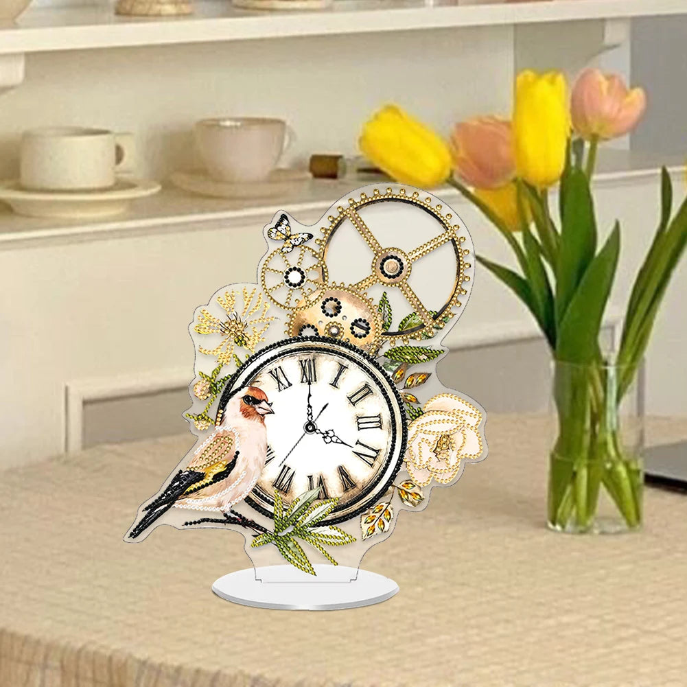 Acrylic Special Shape Flower Bird Diamond Painting Clock Ornaments Kit