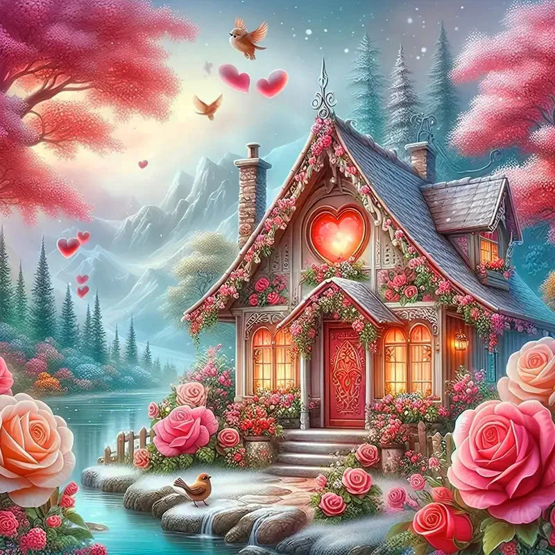 House Diamond Painting Landscape Flower5d DIY Square / Round Full Drill