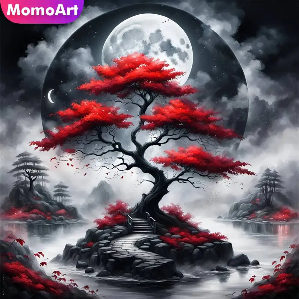Momoart 5D Diamond Tree Mosaic Landscape, DIY Diamond Painting Moon River Full Square / Round Drill