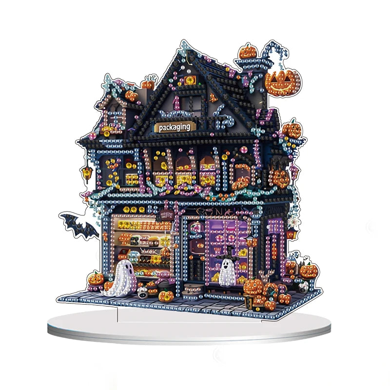 A Single-Sided Acrylic Crystal Rhinestone Desktop Decorative Item, DIY House Scene Pattern Diamond Painting Kit