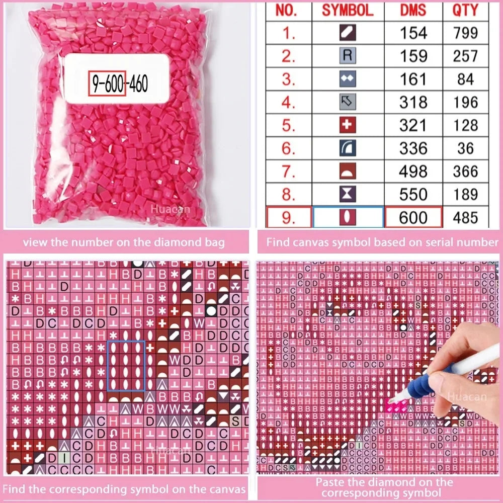 Huacan Full Diamond Painting Flower DIY 5d Diamond Mosaic Mandala Full Square / Round Drill