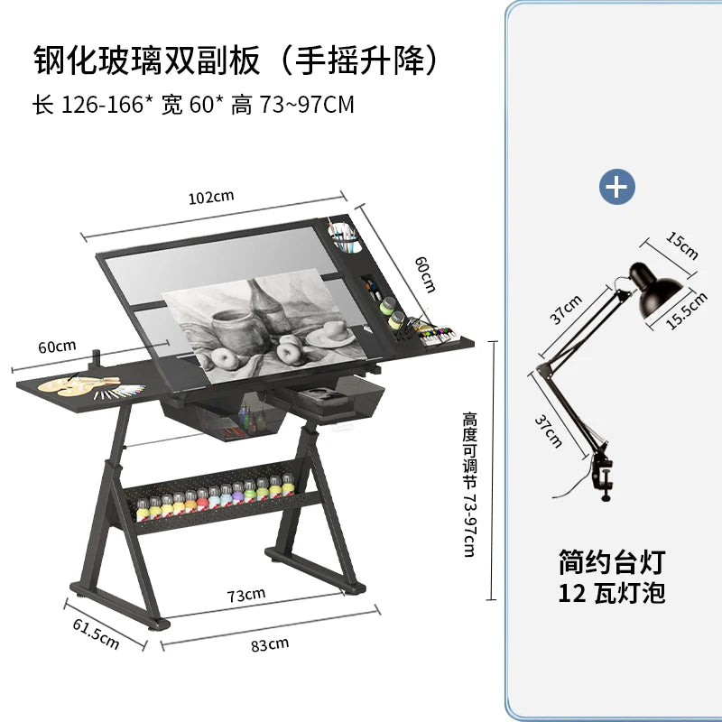 lmm Art Drawing Table Glass Adjustable Height Drawing Drafting Designer Desk