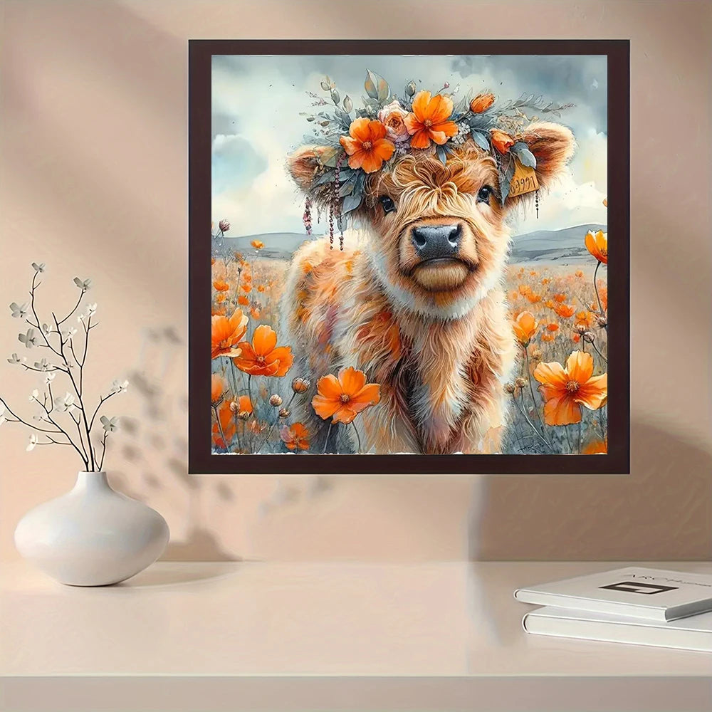 DIY Diamond Painting Highland Cow / Flower Pattern, Home Decoration Full Round
