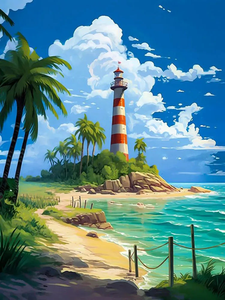 5D DIY Diamond Art Painting Kits Lighthouse Landscape Mosaic 2024 New Embroidery Cross Stitch Home Decor Children's Gift Crafts