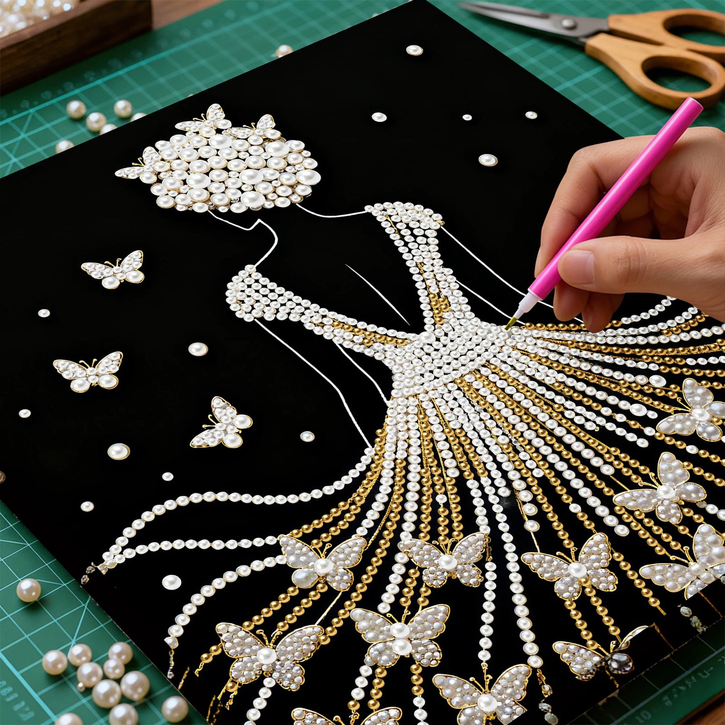 Pearl Painting Kit Pearl Gem Paintings Picture Arts Craft 25x25cm With Frame