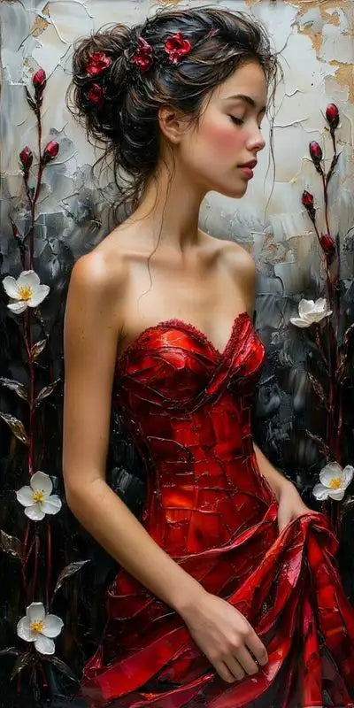 Sexy Red Dress Woman Elegant Goddess Large Size DIY Diamond Painting Full