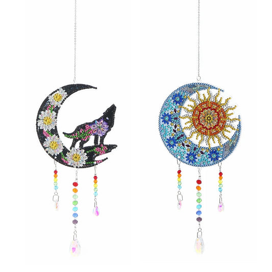 1pc/Set DIY Sun and Moon Diamond Painting Sun Catchers Double Sided Windchimes With Crystal Diamond Art