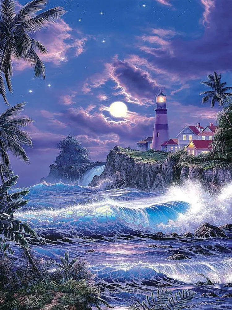 5D DIY Diamond Art Painting Kits Lighthouse Landscape Mosaic 2024 New Embroidery Cross Stitch Home Decor Children's Gift Crafts