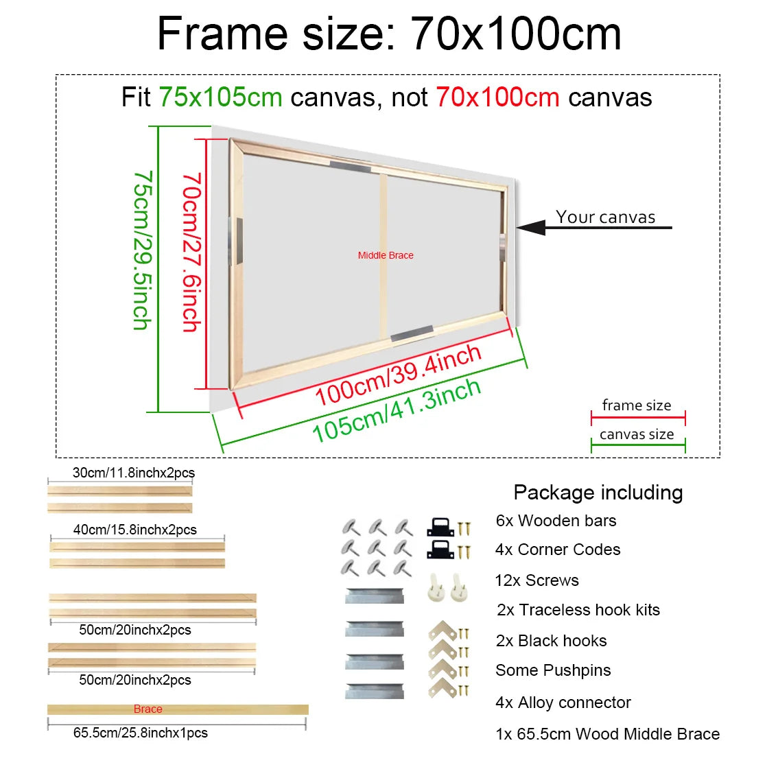 25 Sizes Solid Nature Pine Wood Frame For Canvas Prints Easy To Assemble Diamond Painting Customized Wall Art Home Decor