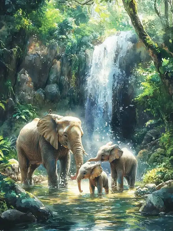 Elephant Waterfall DIY Diamond Painting Square / Round Full Drill