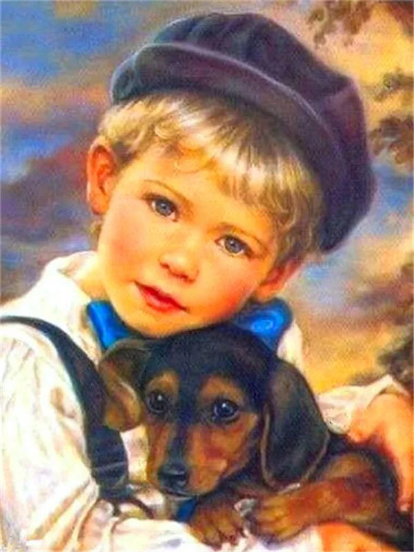 HUACAN 5D DIY Diamond Painting Little Boy and Dog Full Square / Round Full Drill