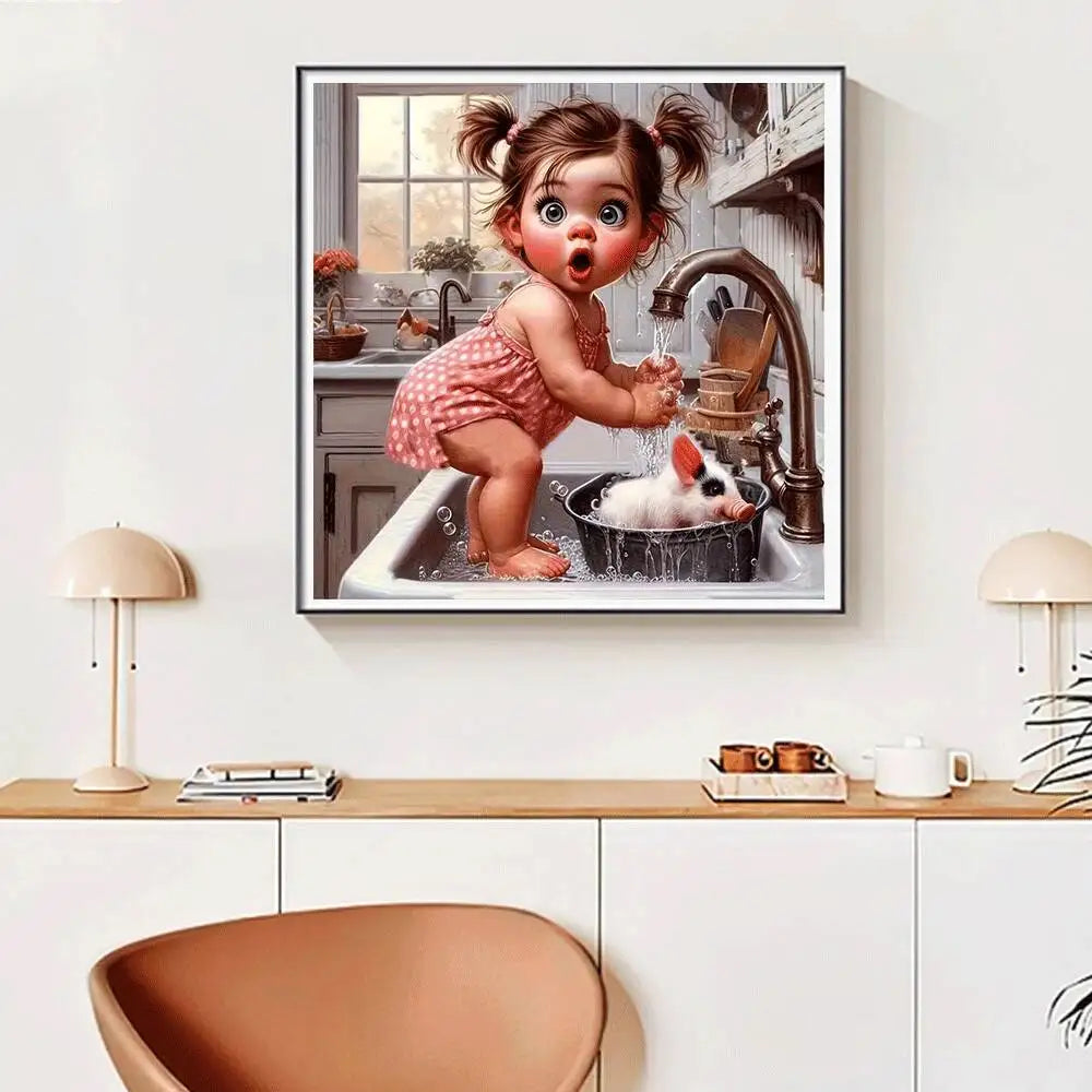 HUACAN 5D DIY Diamond Painting Cartoon Baby In Sink Full Square / Round Drill