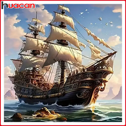 HUACAN 5D Sailboat / Sea Diamond Painting Full Square / Round Diamond