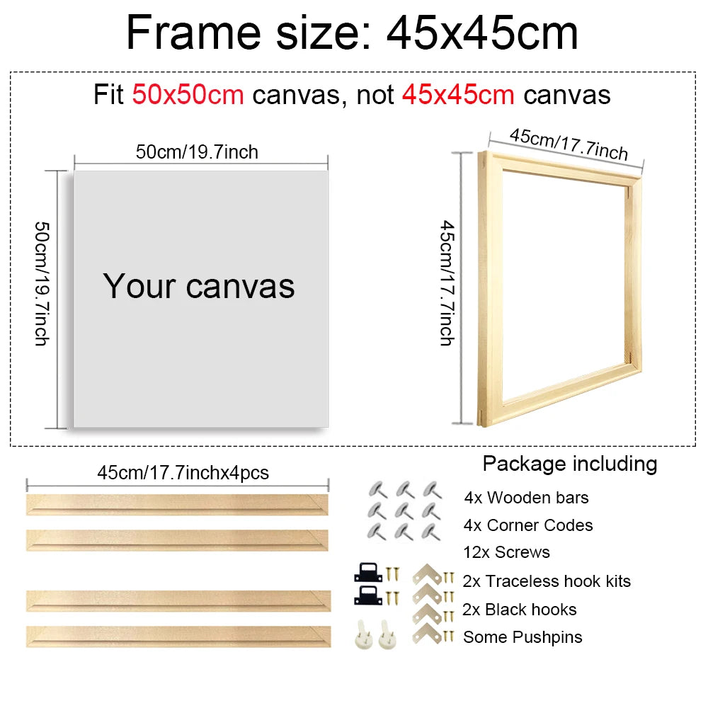 25 Sizes Solid Nature Pine Wood Frame For Canvas Prints Easy To Assemble Diamond Painting Customized Wall Art Home Decor