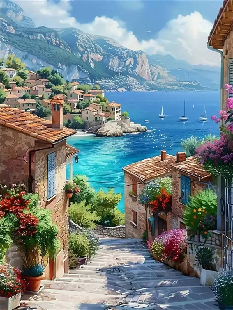 Momoart Diamond Painting Street Seaside Landscape DIY Full Square / Round Drill