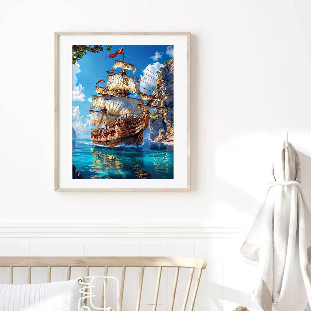 Huacan Full Square Round Diamond Painting Ship / Sea DIY Diamond Mosaic Landscape Art Wall Decor