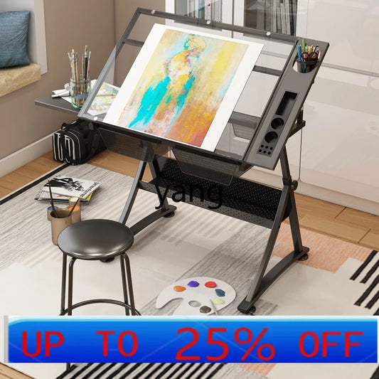 lmm Art Drawing Table Glass Adjustable Height Drawing Drafting Designer Desk