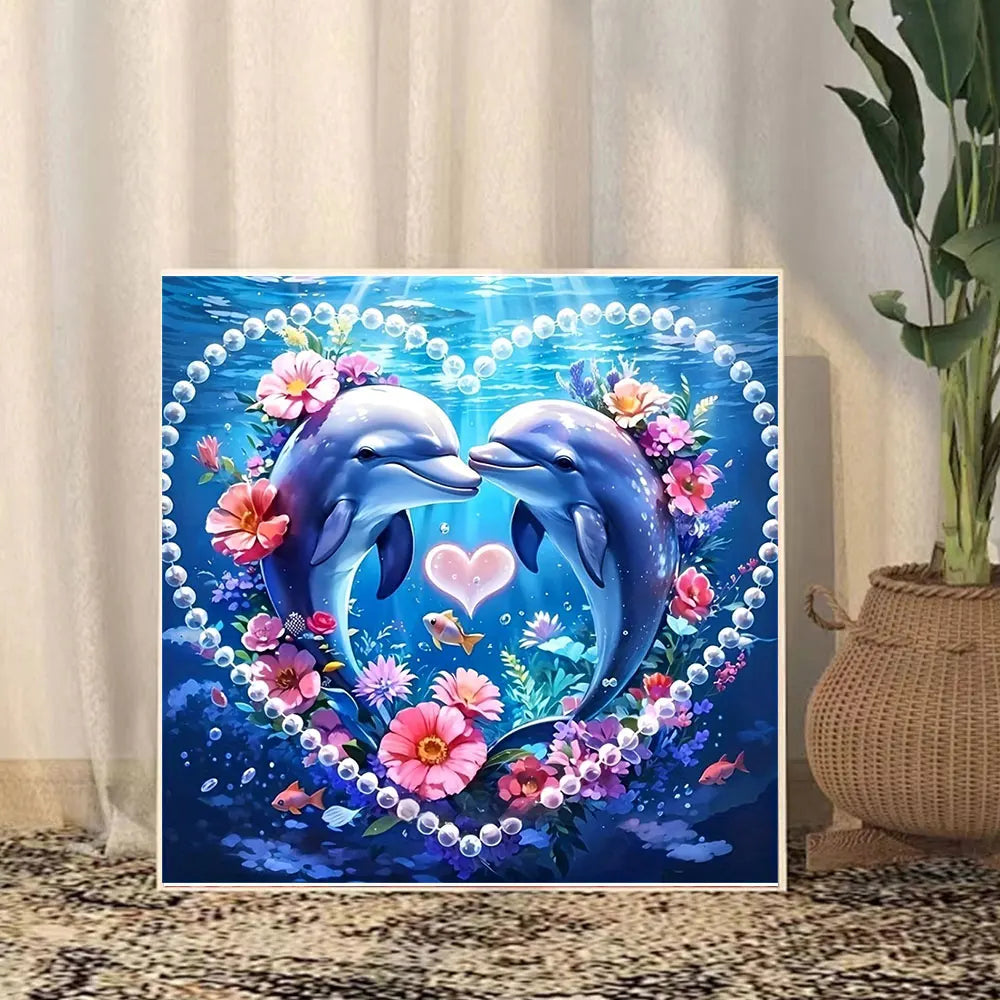 Huacan 5D DIY Diamond Painting Dolphins Heart Flower Full Square / Round Drill