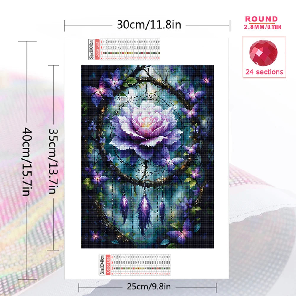 Momoart 5D DIY Diamond Painting Flower Painting Dreamcatcher Full Round Diamond Mosaic Scenery