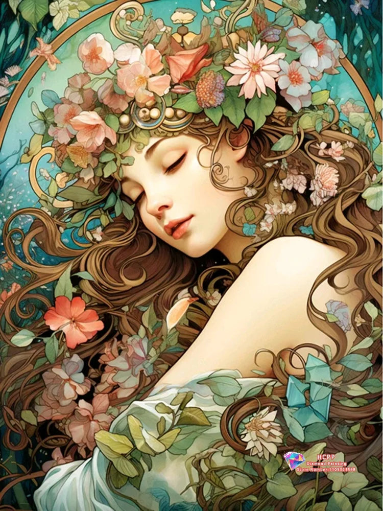 Elegant Women And Flowers Diamond Painting Kit Square / Round Diamond 5D DIY Mosaic