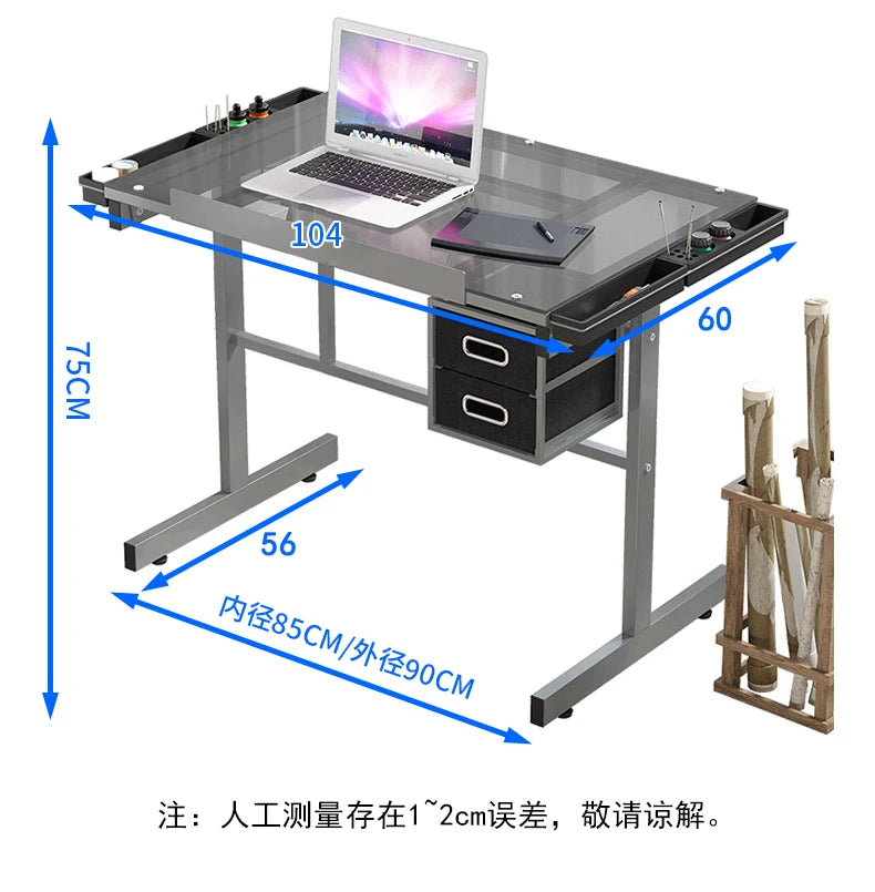 lmm Art Drawing Table Glass Adjustable Height Drawing Drafting Designer Desk
