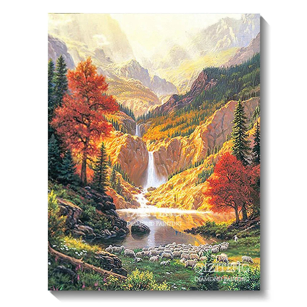DIY 5D Diamond Painting Landscape Forest, Waterfalls, Scenic, Round Drill