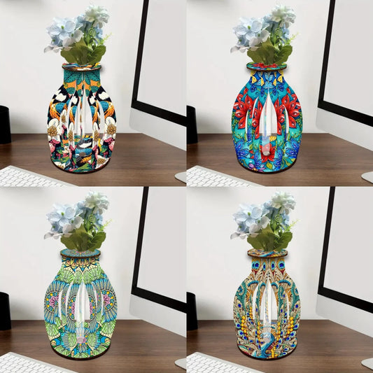 A Diamond Painting Set, A Handcrafted DIY Wooden Vase With Diamond-Encruted Floral Themes, Suitable For Home Decoration