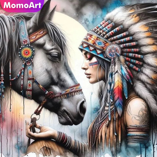 Diamond Woman And Horse Portrait, Square / Round For Adults / Beginners Diamond Mosaic