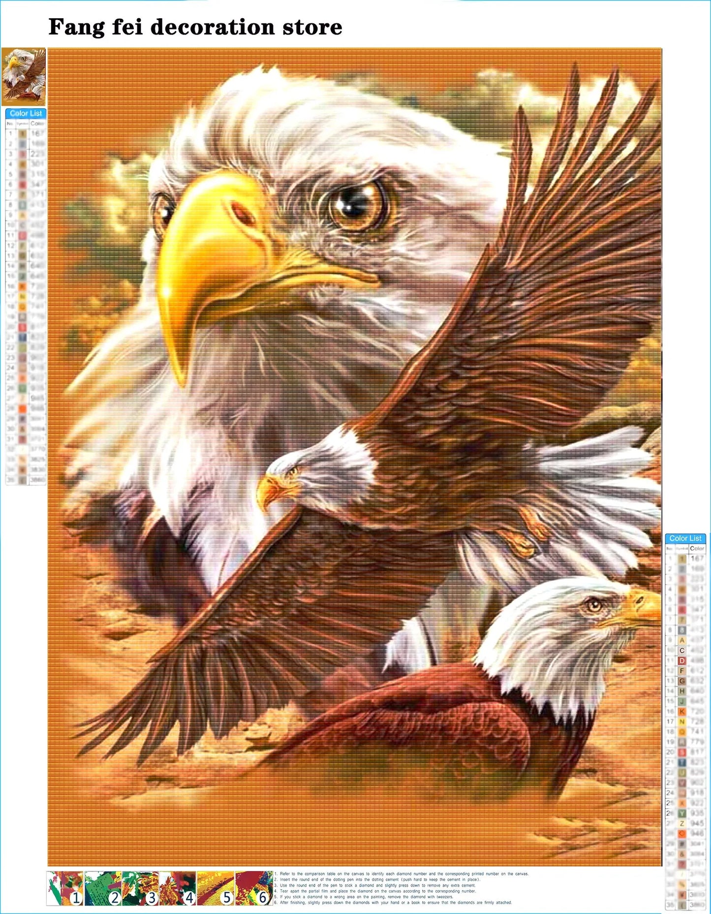 5D DIY Full Drill Eagle Animal Diamond Rhinestone Painting Bald Eagle Cross Stitch Kit Embroidery Picture Mosaic Home Decoration
