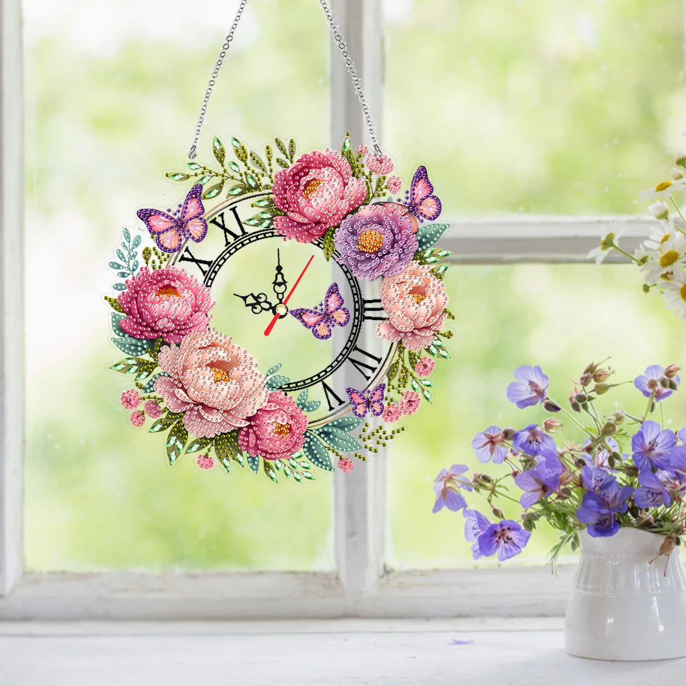 DIY Diamond Painting Kit Flower / Clock Decor, Diamond Painting For Coffee Living Room Home Decor Hanging Pendant