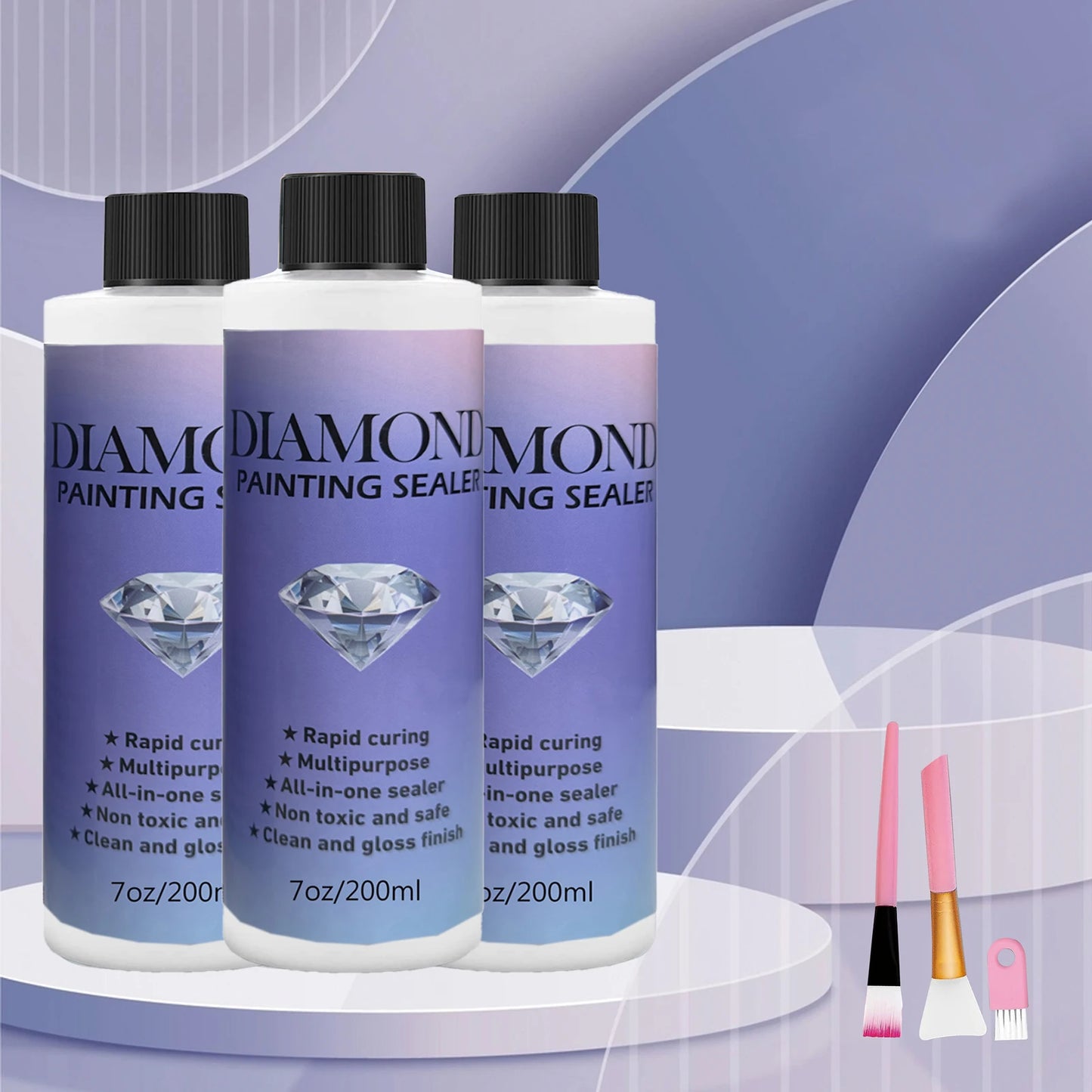 60ML/ 120ML/ 200ML Diamond Painting Sealer With 3 Pcs Brushes Diamond Painting Glue Permanent Hold & Shine