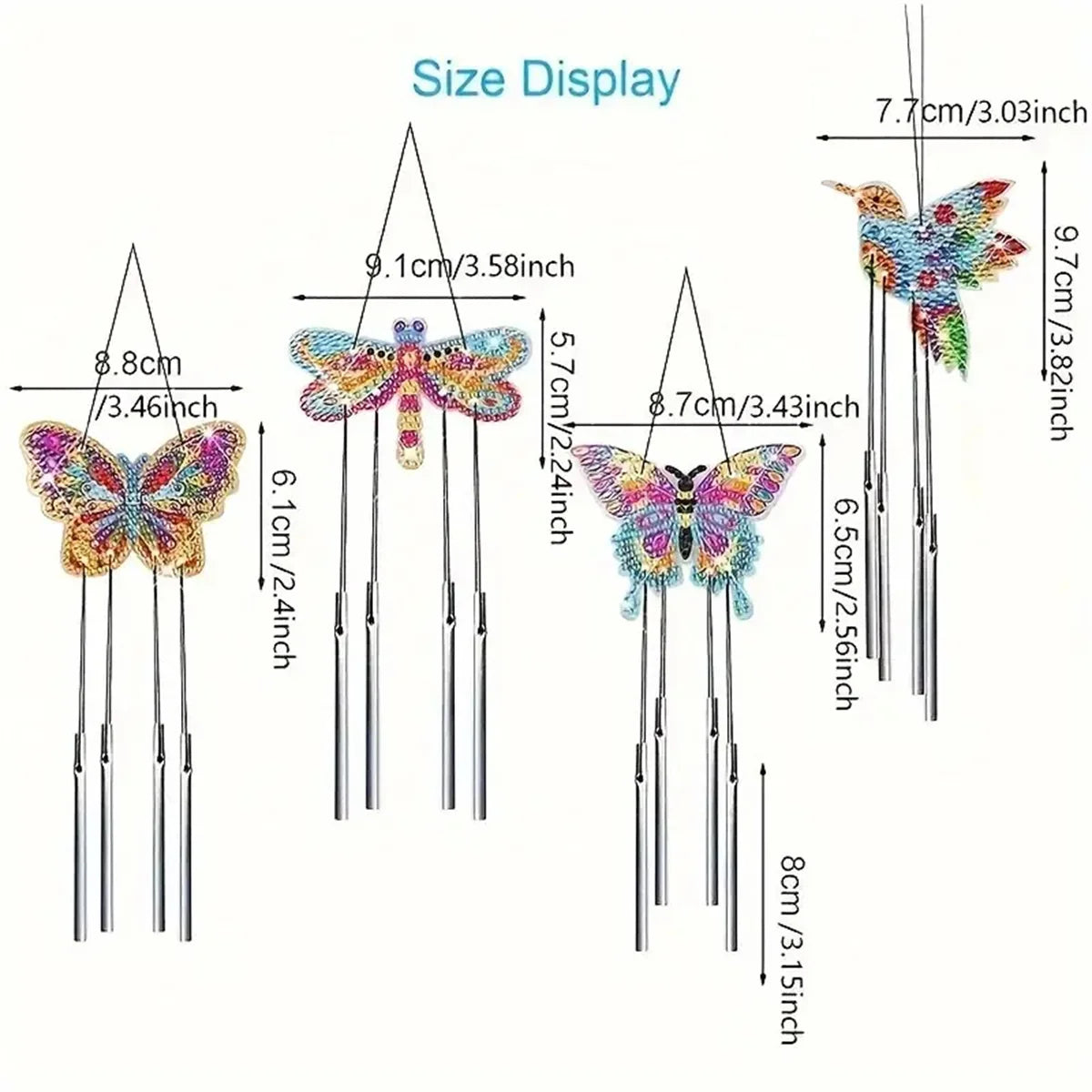 4 Pieces/ Set Acrylic Double-Sided Diamond Painting Insect Modeling DIY Wind Chimes Crafts, Garden Doors And Windows Decoration
