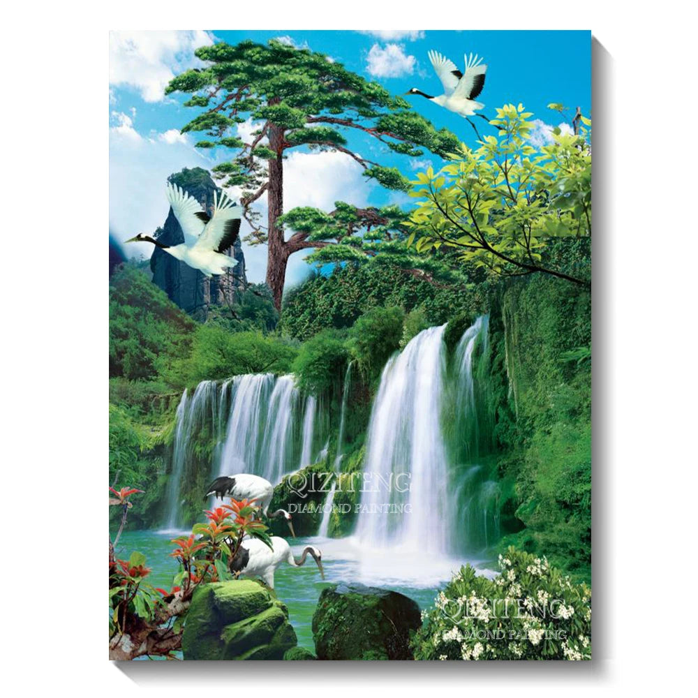 DIY 5D Diamond Painting Landscape Forest, Waterfalls, Scenic, Round Drill