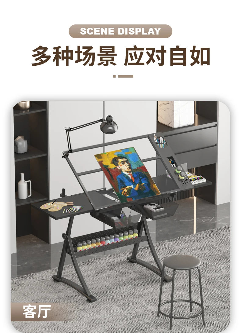 lmm Art Drawing Table Glass Adjustable Height Drawing Drafting Designer Desk