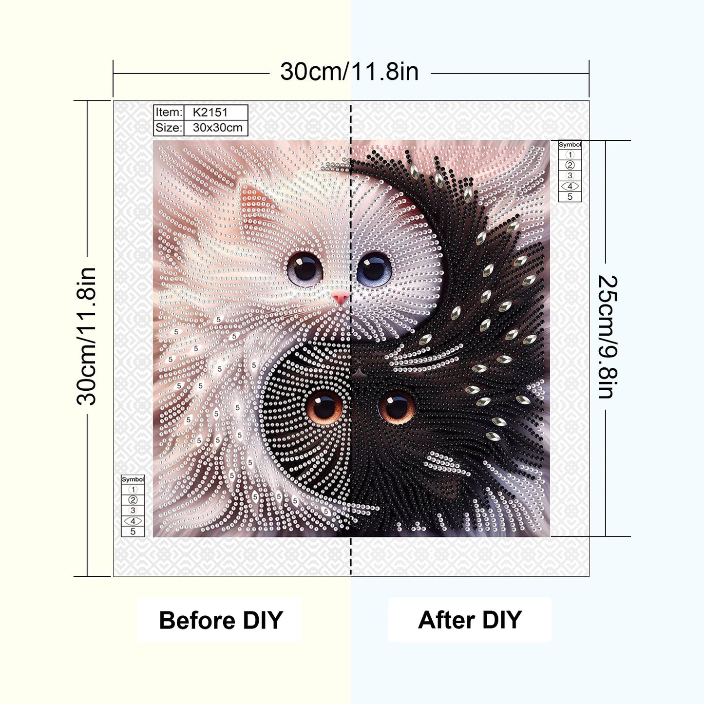 Kitten Special, Ying And Yang Shape DIY Diamond Art Painting Kit, Crystal Partial Diamond