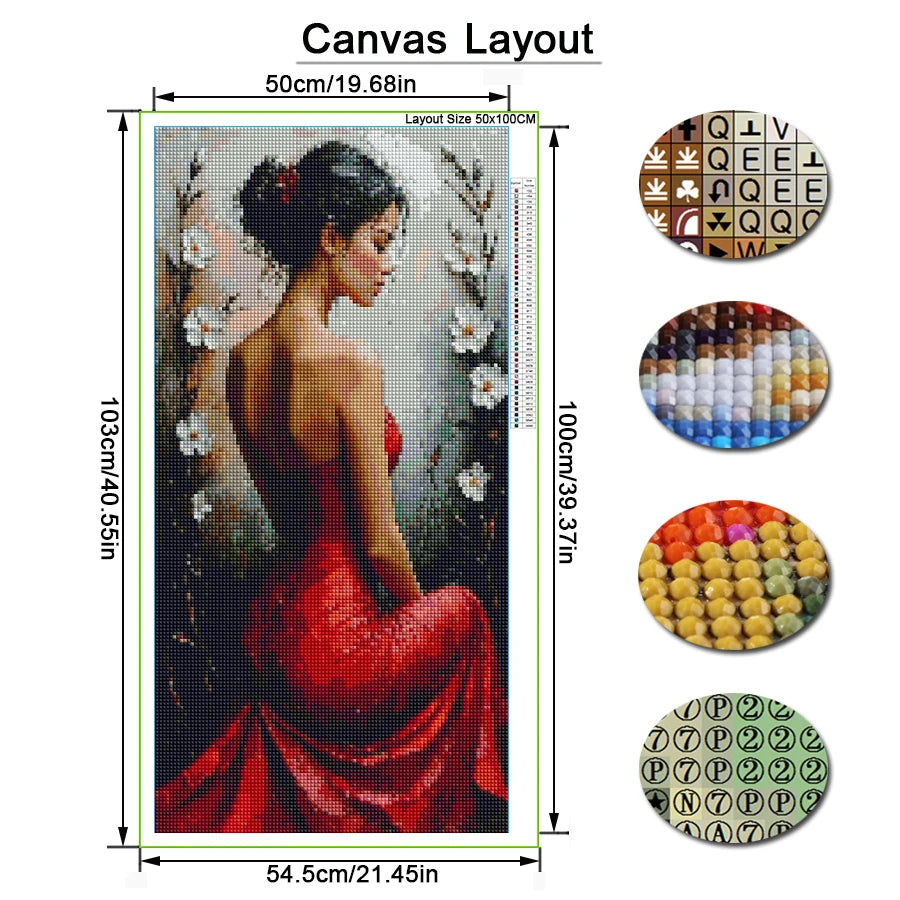 Sexy Red Dress Woman Elegant Goddess Large Size DIY Diamond Painting Full