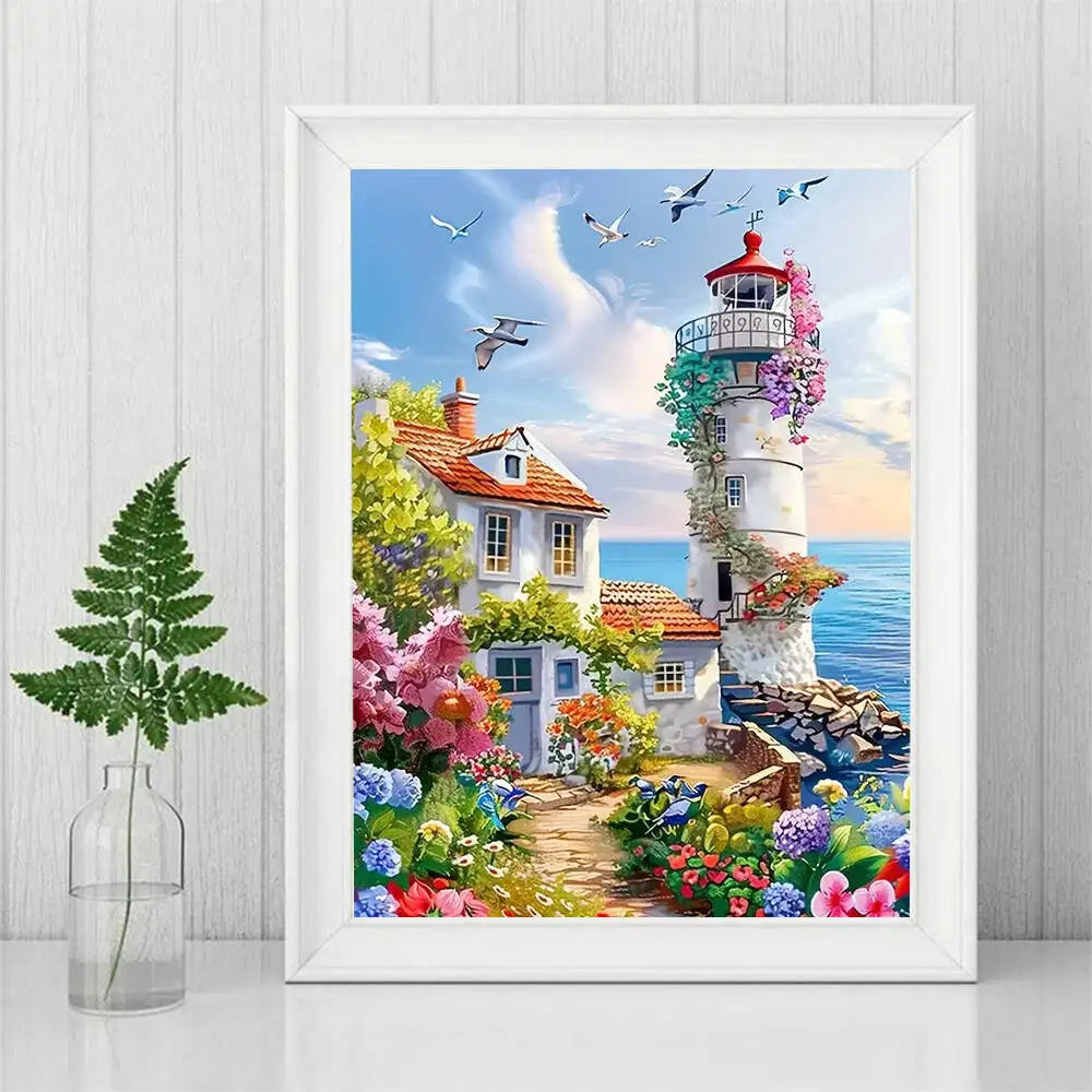 Evershine DIY Diamond Painting Lighthouse House Seaside Landscape Full Square / Round Drill