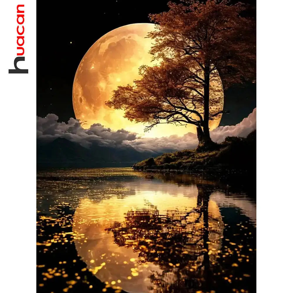Full Square / Round Drill DIY Diamond Painting River Moon Landscape Painting