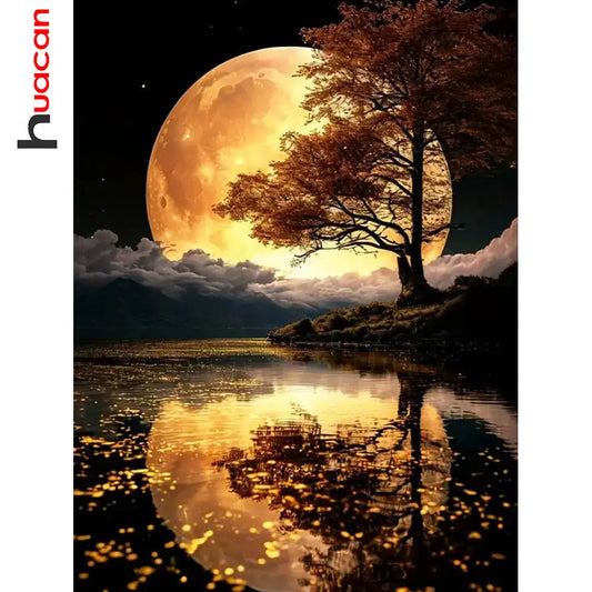 Full Square / Round Drill DIY Diamond Painting River Moon Landscape Painting