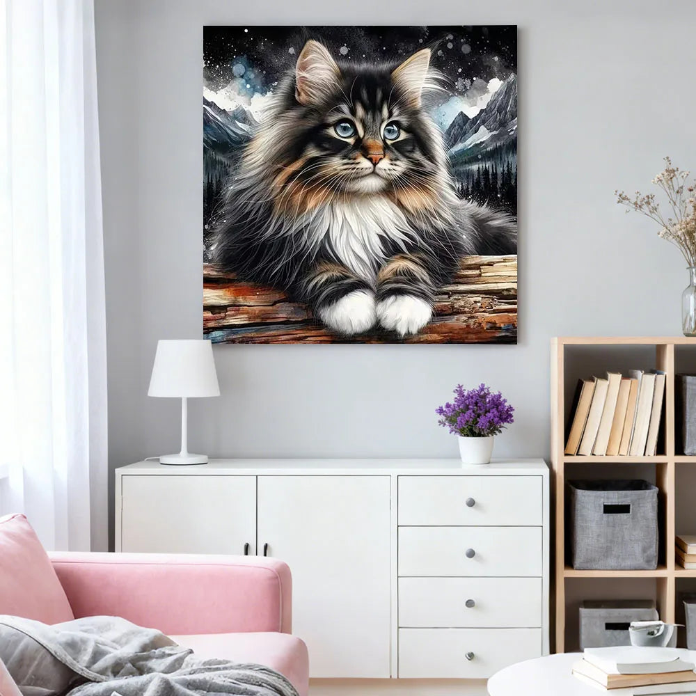 HUACAN DIY Diamond Painting Cat Portrait, Full Square / Round Diamond 5D Drills