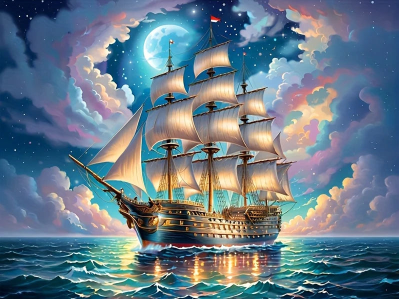 Huacan Full Square / Round Diamond Painting Moon, Ship Landscape