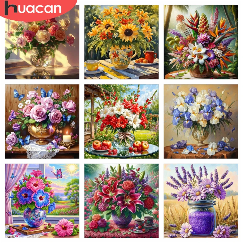 HUACAN DIY Diamond Painting Rose Flower Mosaic Home Decor Sunflower Lily Floral Full Drill Square / Round