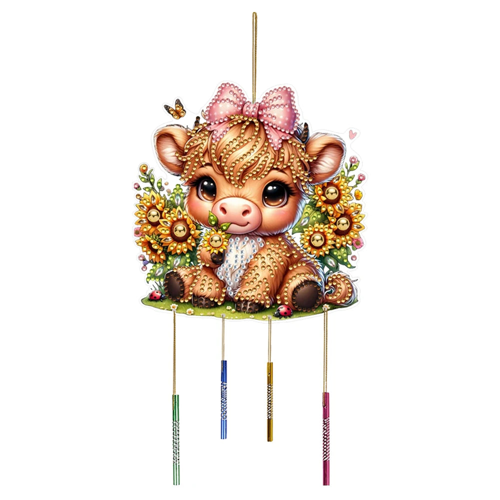 Double Sided Special Shaped Cute Animal Diamond Painting Hanging Wind Chime ,DIY 5D Crystal Rhinestone Wind Bell Kits Home Decor