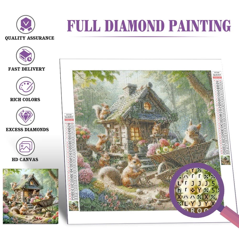 Huacan DIY Diamond Painting Art Craft House Squirrel Landscape Full Round / Square Drill