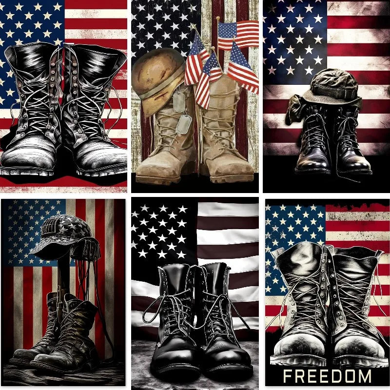 American Flag / Boots 5d DIY Diamond Painting Kits Full Square / Round Drills