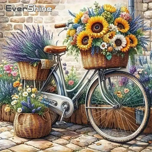 Evershine Diamond Painting Bicycle Landscape Sunflower DIY Diamond Full Round Drill