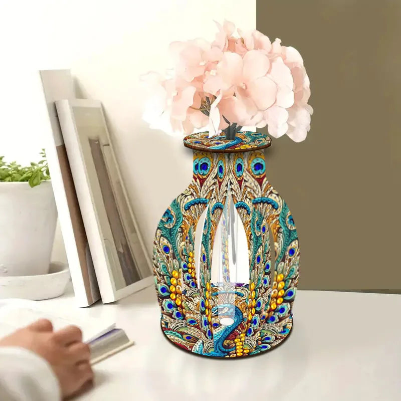 A Diamond Painting Set, A Handcrafted DIY Wooden Vase With Diamond-Encruted Floral Themes, Suitable For Home Decoration