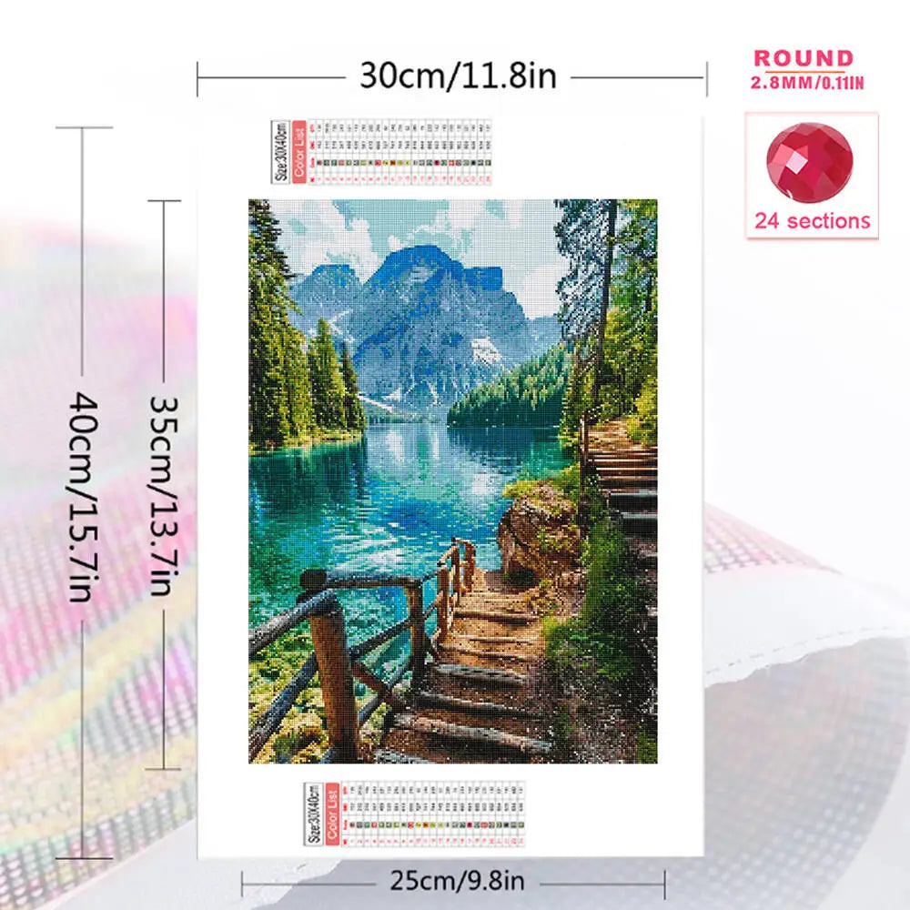 Momoart DIY Diamond Mountain Lake Forest Full Square / Round Drill